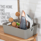 Ordnungsbox - taupe - Lederoptik - 39,5 x 24,5 cm - Schubladenorganizer Ordnungskorb Organizerbox - Ordnungssystem Kunststoff - Aufbewahrung Bad Korb Schrank Schreibtisch Kiste