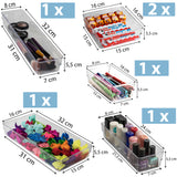 Schubladen Ordnungssystem 6 Teile 40x40 cm 5 Größen 5,5cm hoch klar transparent Antislip - Organizer für Schminktisch Kosmetik Bad Küche Kiste Besteck Aufbewahrungsbox Ordnungsbox Schubladeneinsatz