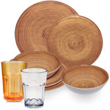 Melamin Geschirr Set Bambi Braun für 2 Personen - 8 Teile mit farblich passenden Trinkgläsern 400 ml Acryl Steingutoptik Campinggeschirr