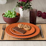 Melamin Geschirrset für 4 Personen - 16 Teile elegante Steingut Optik in Terracotta-Rot - mit buntem Trinkglas 260ml - Campinggeschirr Geschirrset Tafelgeschirr Spülmaschinengeeignet Outdoor Camping