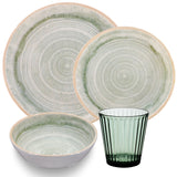 PRODUKTSET - 33412+30684 - Hummelladen Melamingeschirrset Smaragd mit Trinkgläser grün 360ml 6 Personen