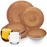Melamin Geschirr Set Bambi Braun für 2 Personen - 8 Teile mit farblich passenden Trinkgläsern 400 ml Acryl Steingutoptik Campinggeschirr