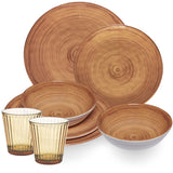 Melamin Geschirr Set Bambi Braun für 2 Personen - 8 Teile mit farblich passenden Trinkgläsern 360 ml Acryl Steingutoptik Campinggeschirr
