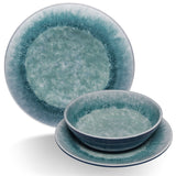 Melamin Geschirr Set Adria Blue für 4 Personen - 16 Teile Blau - klaren Weingläsern aus Acryl Steingutoptik Campinggeschirr