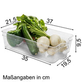 Kühlschrank-Organizer 37x21x9,5 cm durchsichtig stapelbar mit Griff - Aufbewahrungsbox Fridge Organizer Kühlschrankbox BPA-frei Speisekammer Bad Vorratsschrank transparent Küchenschrank Box