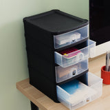 38000 - Wham Schubladenbox mit 4 Schubladen 20x25x33cm DINA5 Schwarz-Transparent