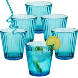 Melamin Geschirr Set Jesolo Blau für 6 Personen - 24 Teile - mit farblich passenden Trinkgläsern 360ml aus Acryl Campinggeschirr