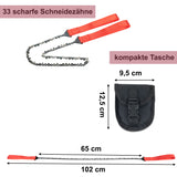 Outdoor Handkettensäge - 33 scharfe Zähne mit Gürteltasche Camping Survival Sägelänge 65 cm - Holzsäge Handsäge Mini Kettensäge