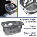Hüft Wäschekorb 43 Liter mit 3 Griffmulden - 60x39x29 cm ergonomisch geformt - mit Löcher - Haushaltskorb Wäschesammler