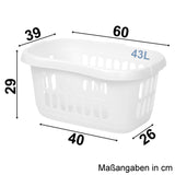 Hüft Wäschekorb 43 Liter mit 3 Griffmulden - 60x39x29 cm ergonomisch geformt - mit Löcher - Haushaltskorb Wäschesammler