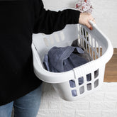 Hüft Wäschekorb 43 Liter mit 3 Griffmulden - 60x39x29 cm ergonomisch geformt - mit Löcher - Haushaltskorb Wäschesammler