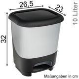 Mülleimer Treteimer 10 Liter eckig 27x23x32cm Kunststoff Klein separater Eimer Küche Büro Bad Pedaleimer Kosmetikeimer Papierkorb Abfalleimer Abfallbehälter Mülltonne Müll Mistkübel