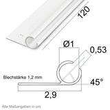Alu Kederschiene - 1,2 Meter - Kederleiste - Neigung 45° - Ø10mm (passend für 7-9mm Keder) Weiss Aluminium Kederprofil Leiste für Wohnwagen Wohnmobil Vorzelt Sonnensegel Schürzenleiste Vorzeltschiene