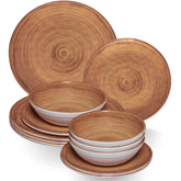 Melamin Geschirr Set Bambi Braun für 4 Personen - 12 Teile Steingutoptik Essgeschirr Campinggeschirr