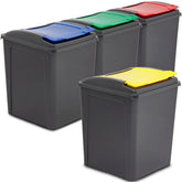 4x 50 Liter Mülltonne Schwarz-Gelb-Blau-Grün-Rot Recyclingtonne 40x40x50cm mit abnehmbarem Klappdeckel - Küche Mistkübel Trash Bin Gelber Sack Groß Küchenabfalleimer Papiermülleimer