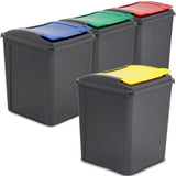 4x 50 Liter Mülltonne Schwarz-Gelb-Blau-Grün-Rot Recyclingtonne 40x40x50cm mit abnehmbarem Klappdeckel - Küche Mistkübel Trash Bin Gelber Sack Groß Küchenabfalleimer Papiermülleimer