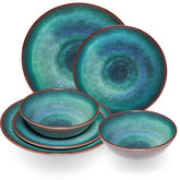 Melamin Geschirr Set Jesolo Grün für 2 Personen - 6 Teile - Steingutoptik Spülmaschinengeeignet - Essgeschirr Campingzubehör Campinggeschirr Wohnwagen Camping Festival Picknick Gartenparty