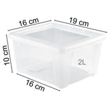 6 x Aufbewahrungsbox mit Deckel 2 Liter - 19x16x10 cm - transparent stapelbar LEBENSMITTELECHT - Kunststoff Box Kiste - Plastik Behälter Organizer - Büro Haushalt Küche Kinderzimmer Spielzeugkiste