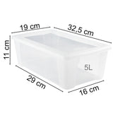 12 x Aufbewahrungsbox mit Deckel 5 Liter - 32x19x11 cm - transparent stapelbar LEBENSMITTELECHT - Kunststoff Box Kiste - Plastik Behälter Organizer - Büro Haushalt Küche Kinderzimmer Spielzeugkiste