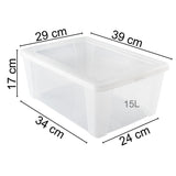 Aufbewahrungsbox mit Deckel 15 Liter - 39x29x17 cm - transparent stapelbar LEBENSMITTELECHT - Kunststoff Box Kiste - Plastik Behälter Organizer - Büro Haushalt Küche Kinderzimmer Spielzeugkiste