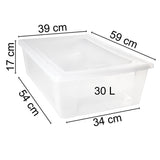3 x Unterbettkommode - Aufbewahrungsbox mit Deckel 30 Liter 59x39x17 cm transparent stapelbar LEBENSMITTELECHT - Kunststoff Box Kiste - Plastik Behälter Organizer Büro Haushalt Küche Kinderzimmer