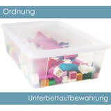 3 x Unterbettkommode - Aufbewahrungsbox mit Deckel 30 Liter 59x39x17 cm transparent stapelbar LEBENSMITTELECHT - Kunststoff Box Kiste - Plastik Behälter Organizer Büro Haushalt Küche Kinderzimmer