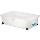 UNTERBETTKOMMODE - Aufbewahrungsbox mit Deckel und Rollen 30 Liter 59x39x18 cm transparent stapelbar LEBENSMITTELECHT - Rollbox Kunststoff Box Kiste - Plastik Organizer Büro Haushalt Kinderbox
