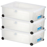 3 x Unterbettkommode - Aufbewahrungsbox mit Deckel Rollen 30 Liter 59x39x18 cm transparent stapelbar LEBENSMITTELECHT - Rollbox Kunststoff Box Kiste - Plastik Organizer Büro Haushalt Kinderzimmer