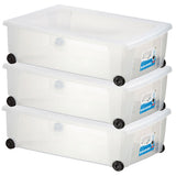 3 x Unterbettkommode - Aufbewahrungsbox mit Deckel Rollen 30 Liter 59x39x18 cm transparent stapelbar LEBENSMITTELECHT - Rollbox Kunststoff Box Kiste - Plastik Organizer Büro Haushalt Kinderzimmer