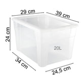 3 x Aufbewahrungsbox mit Deckel 20 Liter - 39x29x24 cm - transparent stapelbar LEBENSMITTELECHT - Kunststoff Box Kiste - Plastik Behälter Organizer - Büro Haushalt Küche Kinderzimmer Spielzeugkiste