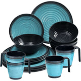 Melamin Geschirrset für 4 Personen blau schwarz - 20 Teile - mit Tassen und blauen Trinkgläsern 360 ml Campinggeschirr Essgeschirr Gläser Whiskey Campinggeschirr Picknick Camping Outdoor