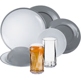 Melamin Geschirr Set für 2 Personen - 8 Teile - grau weiß - mit Trinkglas klar 450ml Campinggeschirr Camping Geschirr