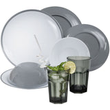 Melamin Geschirr Set für 2 Personen - 8 Teile - grau weiß - mit Trinkglas grau 400ml Campinggeschirr Camping Geschirr