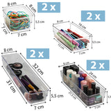 Schubladen Ordnungssystem 8 Teile 32x40 cm 4 Größen 5,5cm hoch klar transparent Antislip - Organizer für Schminktisch Kosmetik Bad Küche Kiste Besteck Aufbewahrungsbox Ordnungsbox Schubladeneinsatz