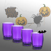 4x Halloween Party Gläser aus Acryl 320ml LILA - Tischdeko Trinkglas Acrylglas Kunststoff Wasserglas Garten Echtglasoptik Picknick Becher Kinder Senioren Longdrink Coktail