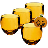 4x Halloween Party-Glas aus Acryl 400ml Orange - Tischdeko Acrylglas Kunststoff Wasserglas Garten Echtglasoptik Picknick Becher Kinder Senioren Longdrink Coktail