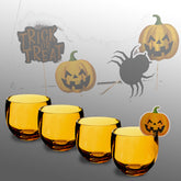 4x Halloween Party-Glas aus Acryl 400ml Orange - Tischdeko Acrylglas Kunststoff Wasserglas Garten Echtglasoptik Picknick Becher Kinder Senioren Longdrink Coktail