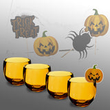 4x Halloween Party-Glas aus Acryl 400ml Orange - Tischdeko Acrylglas Kunststoff Wasserglas Garten Echtglasoptik Picknick Becher Kinder Senioren Longdrink Coktail