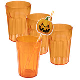 4 Stück Halloween Party-Trinkglas ORANGE 630 ml Trinkgläser - für 4 Personen - bruchfest Party Tischdeko Glas Set - Kunststoff Party Picknick Kinder Wasserglas