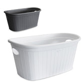 2x Wäschekorb 35 Liter hellgrau und weiß mit 2 Griffen - 57x37x27 cm Rattan-Design ohne Löcher - Haushaltskorb Wäschewanne Tragekorb Wäschesammler Wäschesortierer Wäschebox - Aufbewahrung Kunststoff