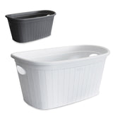 2x Wäschekorb 35 Liter hellgrau und weiß mit 2 Griffen - 57x37x27 cm Rattan-Design ohne Löcher - Haushaltskorb Wäschewanne Tragekorb Wäschesammler Wäschesortierer Wäschebox - Aufbewahrung Kunststoff