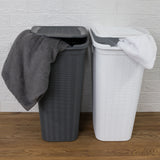 2x Wäschekorb 36 Liter schmal Weiß und Grau - Rattanoptik mit Deckel - Sortierer Wäschesammler mit Löcher 39x29x54cm Wäschebox Wäschesortierer Haushaltskorb Haushalt Kunststoff Wäschetruhe Wäschetonne