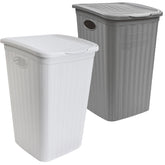 2x Wäschekorb 50 Liter groß Weiß und Grau - Rattanoptik mit Deckel - Sortierer Wäschesammler mit Löcher 38x36x54cm Wäschebox Wäschesortierer Haushaltskorb Korb Haushalt Kunststoff Wäschetruhe Wäschetonne Wäschesack