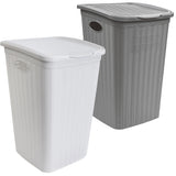2x Wäschekorb 50 Liter groß Weiß und Grau - Rattanoptik mit Deckel - Sortierer Wäschesammler mit Löcher 38x36x54cm Wäschebox Wäschesortierer Haushaltskorb Korb Haushalt Kunststoff Wäschetruhe Wäschetonne Wäschesack