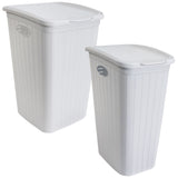 Wäschekorb 36/50 Liter schmal und breit Weiß - Rattanoptik mit Deckel - Wäschesammler mit Löcher 29/36 cm breit Wäschebox Wäschesortierer Haushaltskorb Korb Haushalt Kunststoff Wäschetruhe Wäschetonne Wäschesack