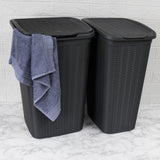 Wäschekorb 36/50 Liter schmal und breit Weiß - Rattanoptik mit Deckel - Wäschesammler mit Löcher 29/36 cm breit Wäschebox Wäschesortierer Haushaltskorb Korb Haushalt Kunststoff Wäschetruhe Wäschetonne Wäschesack