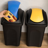 2x Mülleimer 30 Liter schwarz mit farbigem Schwingdeckel 29x36x51 cm Küche eckig Mülltonne, Abfalleimer Küche, Mistkübel, Trash Bin, Küchenabfalleimer, Papiermülleimer