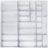 Schubladen Organizer 5,5 cm hoch - 26 Teile 64x64 cm 4 Größen klar transparent Antislip - Organizer für Schminktisch Ordnungssystem Kosmetik Bad Küche Kiste Besteck Aufbewahrungsbox Ordnungsbox Schubladeneinsatz