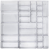 Schubladen Organizer 5,5 cm hoch - 26 Teile 64x64 cm 4 Größen klar transparent Antislip - Organizer für Schminktisch Ordnungssystem Kosmetik Bad Küche Kiste Besteck Aufbewahrungsbox Ordnungsbox Schubladeneinsatz