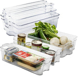 6x Kühlschrank-Organizer 37cm lang in 3 Größen durchsichtig stapelbar mit Griff Aufbewahrungsbox Fridge Organizer Kühlschrankbox BPA-frei Speisekammer Bad Vorratsschrank transparent Küchenschrank Box